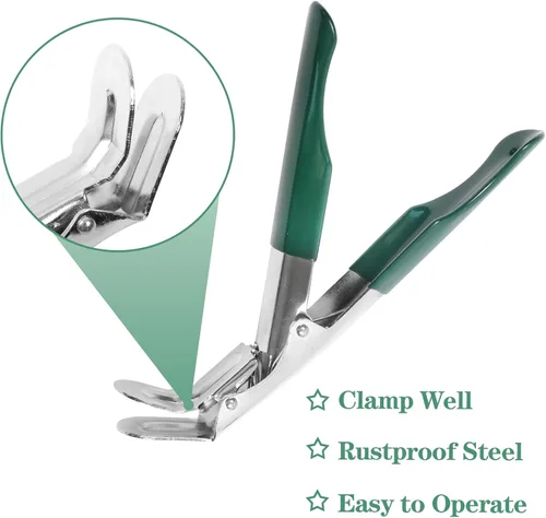 Miniatura 3 de Levantador de rejilla de parrilla de acero inoxidable, agarre de rejilla con cubierta protectora verde. Herramienta elevadora de rejilla compatible