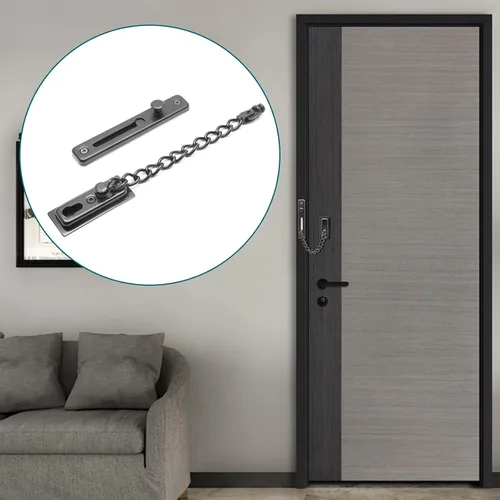 Miniatura 6 de Bonsicoky Paquete de 2 cerraduras de cadena de puerta con resorte, protector de cadena de seguridad de acero inoxidable, cerradura de prensa Negro