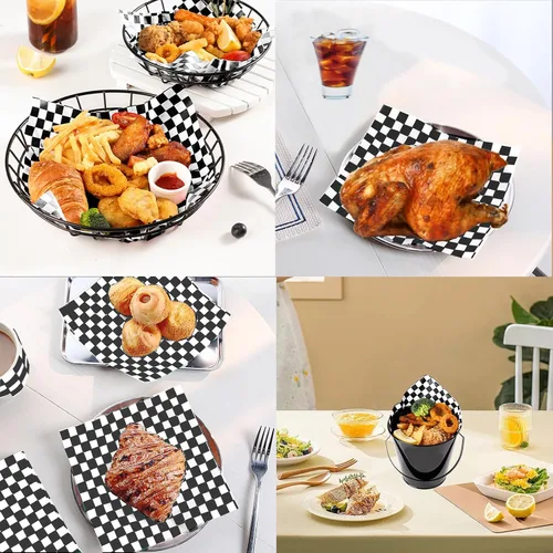 Miniatura 4 de 120 hojas de papel encerado de 12 x 12 pulgadas, cesta de comida para sándwich, forros de hojas de papel encerado a cuadros para envolver pan