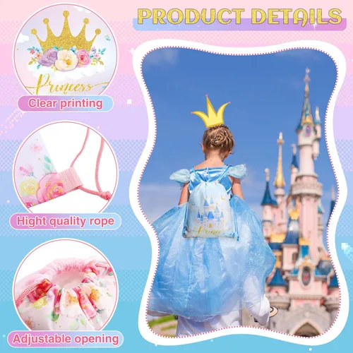 Miniatura 3 de Censen 24 piezas de bolsas con cordón, conjunto a granel, 12 x 10 pulgadas, bolsas de regalo con temática de princesa y príncipe, bolsas de regalo