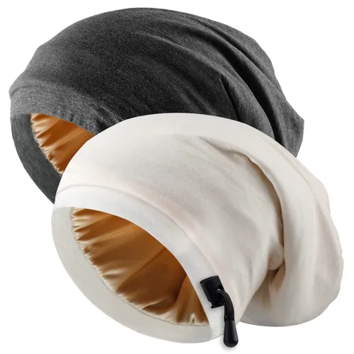 Gorro de satén de seda para dormir 2 piezas de gorro de seda para mujeres y hombres gorro de dormir con forro de seda holgado con correa ajustable