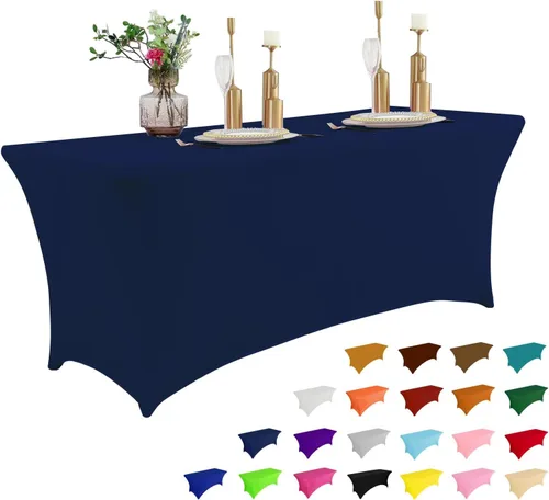Miniatura 17 de IVAPUPU Paquete de 2 Manteles de Mesa de 6 Pies para Mesa Rectangular Ajustados para Eventos Elásticos Azul Niebla Cubiertas de Mesa Lavables Azul