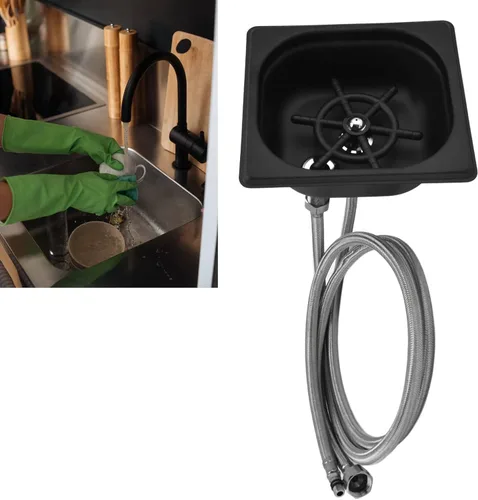 Miniatura 9 de Acero inoxidable Enjuagador de vidrio Copa Lavadora Limpiador automático para Bar Pub Hotel (negro)