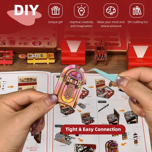 Miniatura 7 de fifijoy Kit de rincón de libros - Kit de casa de muñecas en miniatura DIY para adultos y adolescentes, decoración retro de estantería de restaurante