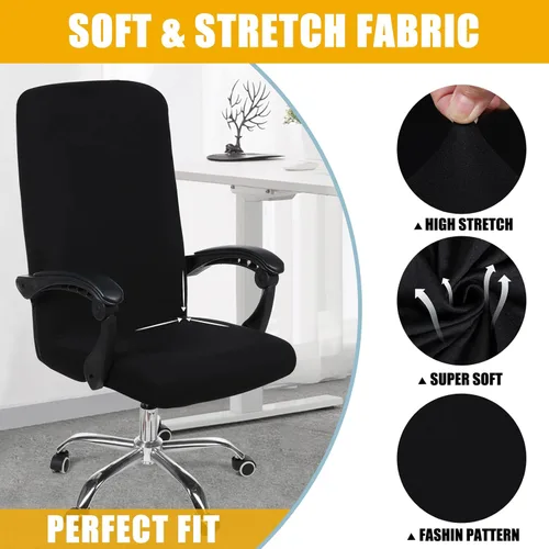 Miniatura 4 de Smiry - Fundas elásticas impresas para silla de oficina de computadora, fundas para sillas giratorias universales de escritorio, extraíbles, Negro