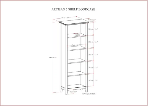 Miniatura 3 de SIMPLIHOME Estantería artesanal de madera maciza de 72 pulgadas de alto y 5 estantes en color negro, almacenamiento contemporáneo para sala