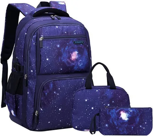 Miniatura 10 de JiaYou Mochila de galaxia con patrón espacial para niños, primaria, junior, escuela secundaria, mochila para computadora portátil, azul azul