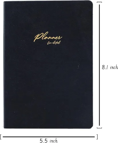 Miniatura 5 de Agenda sin fecha en tamaño A5 de 5.5 x 8.1 pulgadas, agenda anual con cubierta de piel sintética suave, agenda mensual semanal diaria con ranuras