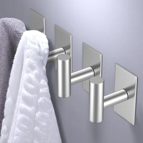 Miniatura 2 de VAEHOLD - Ganchos adhesivos de pared para toallas, resistentes, impermeables, de plata, para colgar abrigos, ropa, gancho de pared para armario