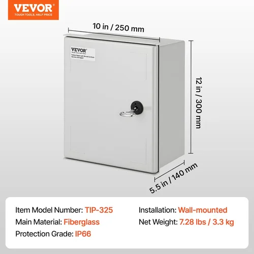 Miniatura 7 de VEVOR Caja de Conexiones Eléctricas, 12' ×10' ×6', Caja de Conexiones de Fibra de Vidrio, IP66 Impermeable y a Prueba de Polvo, Caja Eléctrica