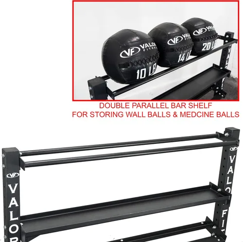 Miniatura 5 de Valor Fitness Estante de almacenamiento de equipo de gimnasio de 4 niveles resistente – Organiza pesas rusas, mancuernas, pelotas medicinales