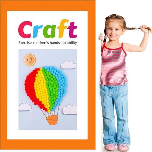 Miniatura 6 de Caydo 1200 pompones para suministros de manualidades, 1050 pompones grandes y pequeños de colores surtidos con 150 ojos saltones Multicolor