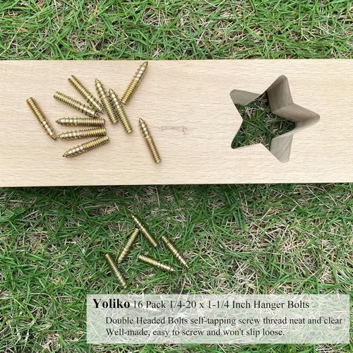 Miniatura 5 de Paquete de 16 pernos de suspensión de 1/4-20 x 1-1/4 pulgadas con doble cabeza y clavija de madera, para tornillos de muebles y varillas roscadas