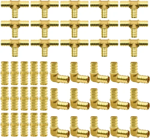 Miniatura 9 de 15 piezas de accesorios PEX de 1/2 pulgada, juego de acoplamientos rectos de codo TEE, combinación de accesorios de PEX de latón con Tees, codos