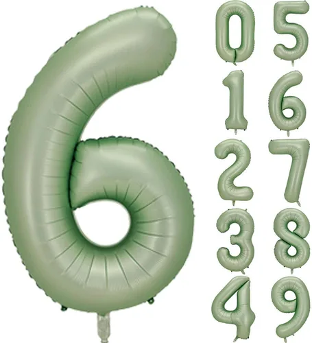 Miniatura 13 de Globos de números verde salvia para decoración de fiesta de cumpleaños de 40 pulgadas, globo grande del número 0