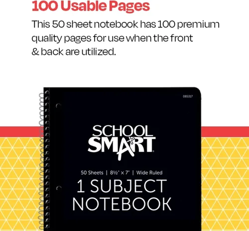 Miniatura 4 de School Smart 085317 Cuaderno de rayas anchas de 1 materia no perforado en espiral, 8-1/2 x 7 pulgadas (surtido)