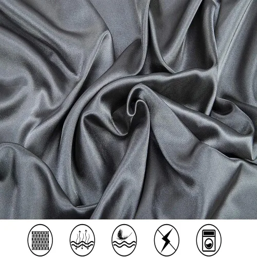 Miniatura 2 de Juego de sábanas de satén tamaño completo, sábanas de seda gris, juego de ropa de cama suave de 4 piezas con 1 sábana bajera con bolsillo profundo