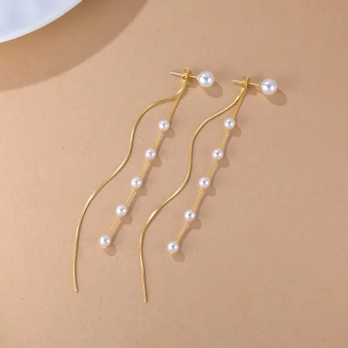 Miniatura 3 de SLUYNZ Aretes colgantes de plata de ley 925 con perlas de concha de imitación para mujer, elegantes aretes largos con borlas, aretes colgantes