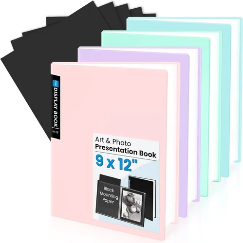 Sooez Portafolio de arte de 9 x 12 pulgadas, 30 bolsillos con 30 papeles negros, carpeta con fundas de plástico, 60 páginas, libro de presentación