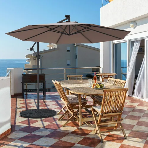 Miniatura 2 de Tangkula Sombrilla solar de patio de 10 pies, sombrilla voladiza para exteriores con rotación de 360 grados, poste de aluminio, fácil ajuste de Café