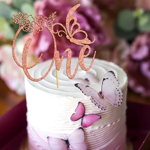 Miniatura 4 de Decoración de pastel de mariposa uno, decoración de pastel de primer cumpleaños, suministros de decoración de fiesta de primer cumpleaños para niñas