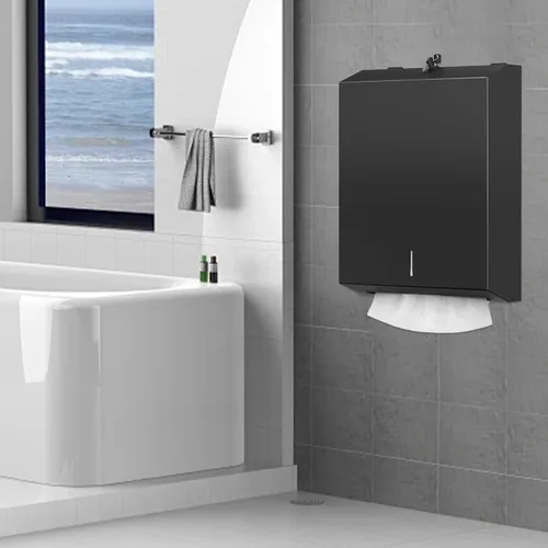 Miniatura 6 de Dispensador de toallas de papel Comercial para montaje en pared, dispensador de toallas de mano de acero inoxidable con cerradura, soporte de toalla