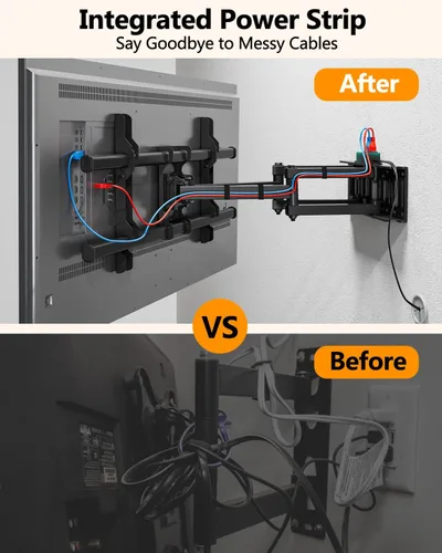 Miniatura 2 de FORGING MOUNT Soporte de pared para TV de movimiento completo con tomas de corriente para pantallas de 42 a 90 pulgadas, soporte de TV premontado
