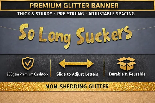 Miniatura 3 de Cartel dorado con purpurina para fiesta con texto en inglés «So Long Suckers Going Away», divertidas decoraciones de jubilación para hombres