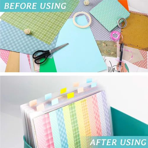 Miniatura 4 de Caydo Organizador de Almacenamiento de Papel para Álbum de Recortes con 60 Pestañas de Índice Adhesivas, Paquete de 10 Bolsas de Almacenamiento