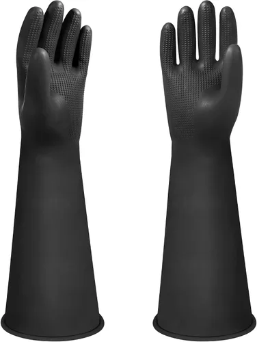 16" Chemical Resistant Gloves, Black Safety Work Heavy Duty Rubber Gloves, Long Waterproof Rubber Industrial Safety Glove for Cleaning,