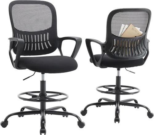 Miniatura 11 de DUMOS Silla de dibujo para escritorio de pie, altura de mostrador ajustable, brazos abatibles, ergonómicas de malla con respaldo medio, giratorias