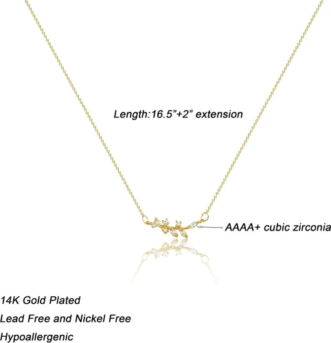 Miniatura 5 de Ascomy - Collar con dije de oro delicado, chapado en oro de 14 quilates, collar con colgante de hoja de circonia cúbica con forma de corazón