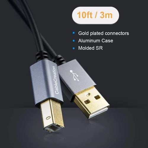 Miniatura 6 de CableCreation Paquete de 2 cables de impresora USB de 10 pies, cable de impresora USB A a B para HP, Brother, Epson, Canon, Piano, Dac, funda