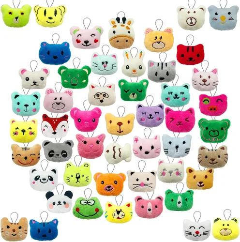 XIPEGPA Juego de 50 juguetes de peluche de animales pequeños, llavero de juguete de peluche para recuerdos de fiesta, llavero adorno para bolsa de