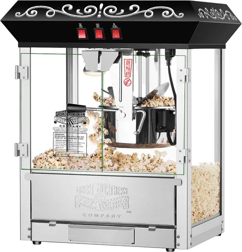 Perfect Popper - Máquina de palomitas de maíz para encimera, comercial de 4.5 galones, con aspecto antiguo y cubierta de calentamiento, color negro