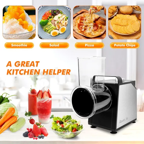 Miniatura 7 de Rallador Eléctrico de Queso Anatole de 7 Cuchillas, Rectificador de Hielo de Acero Inoxidable, Triturador de Vegetales de 250W, Libre de BPA, 110V