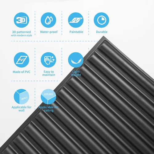 Miniatura 6 de Art3d - Paneles de techo colgante de 2x4 pies en negro, diseño semi-cilíndrico de 12 hojas, paneles de pared 3D para decoración interior de pared