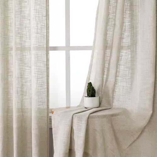Miniatura 4 de Turquoize Cortinas traslúcidas de lino natural con pestaña superior de 63 pulgadas, cortinas filtrantes de luz y cortinas para sala de estar