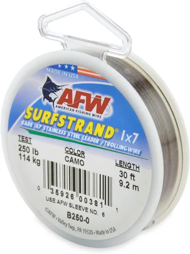 Miniatura 51 de Surfstrand Bare 1x7 Cable Líder de Acero Inoxidable - Línea Líder de Pesca para Agua Salada, 20lb Test - 325lb Test en Brillante, Camuflaje