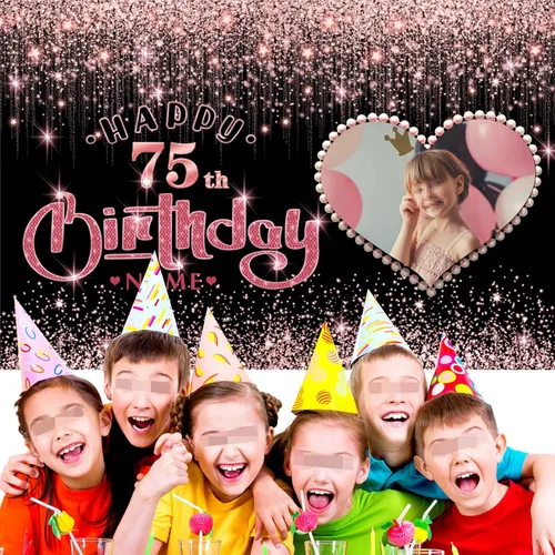 Miniatura 5 de Cartel personalizable de decoración de feliz cumpleaños número 100 de oro rosa - Personalización de fondo de fotos de gran tamaño - Admite fotos