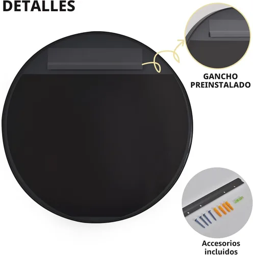 Miniatura 6 de Espejo redondo de baño de 24 pulgadas, espejo circular montado en la pared con marco de metal, espejo moderno adecuado para baño, tocador, entrada