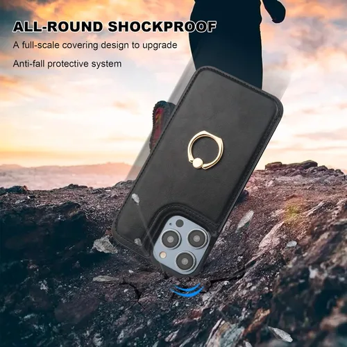 Miniatura 7 de ONETOP Funda tipo cartera para iPhone 15 Pro Max con soporte para tarjetas, anillo de rotación de 360°, función atril, bloqueo RFID, piel sintética