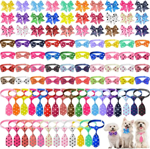 Miniatura 13 de Reginary El juego de 100 piezas de collar de corbatín para perro incluye 40 corbatas para perros y 30 corbatines para cachorros, 30 flores