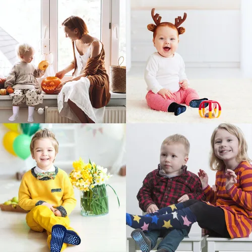 Miniatura 3 de SkiBeaut Calcetines antideslizantes para niños pequeños, 6 pares de medias pantorrillas, almohadilla gruesa antideslizante, calcetines cálidos
