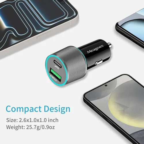 Miniatura 5 de Cargador de coche gris de 67.5 W USB C de carga súper rápida, enchufe de puerto USB C y QC3.0 de 45 W para iPhone 17 Pro Max/Air/16/15/iPad, Gris