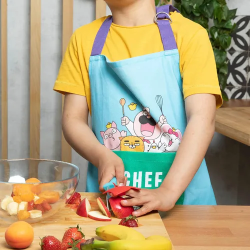 Miniatura 4 de Kids Apron, Chefclub, 100% Cotton - Cooking & Baking Apron for Children - with Pocket, Adjustable Neck Strap, Waist Tie Azul