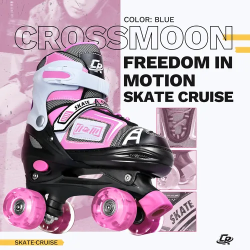 Miniatura 3 de Patines cuádruples ajustables para niños, adolescentes y adultos, ruedas iluminadas, ajuste cómodo, cierre seguro, patines para interiores