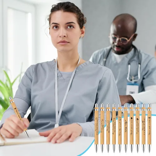 Miniatura 6 de Kosiz 50 bolígrafos de bambú de la CNA 2026, regalos de agradecimiento para enfermeras, asistentes de enfermera, bolígrafos inspiradores de tinta