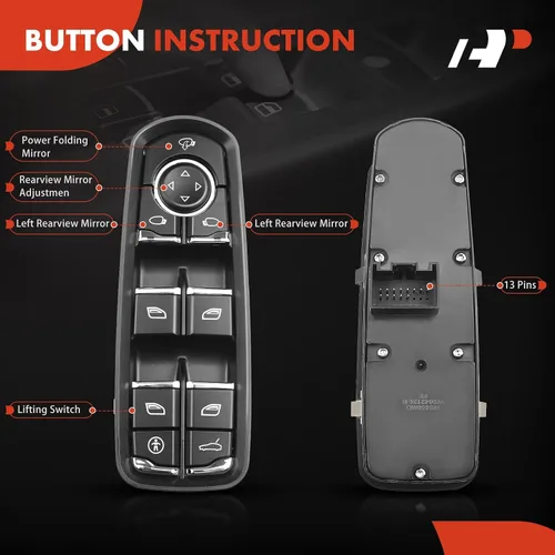 Miniatura 4 de A-Premium Master - Interruptor de elevalunas eléctrico compatible con Porsche Cayenne 2011-2014, Macan 2015, Panamera 2010-2015 Hatchback, lado