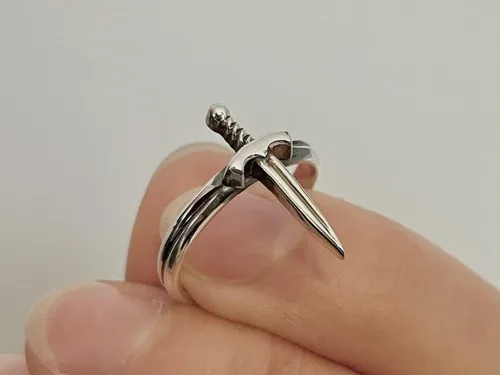 Miniatura 7 de Anillo de espada de plata de ley 925, banda de daga, ajuste abierto, joyería unisex